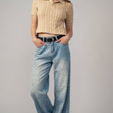 Leopard Print Wide-Leg Denim Pants