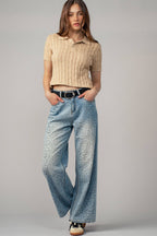 Leopard Print Wide-Leg Denim Pants