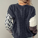 Patchwork Cable Knit V Neck Cardigan