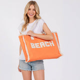 "Beach" Embroidered Fringe Tote Bag
