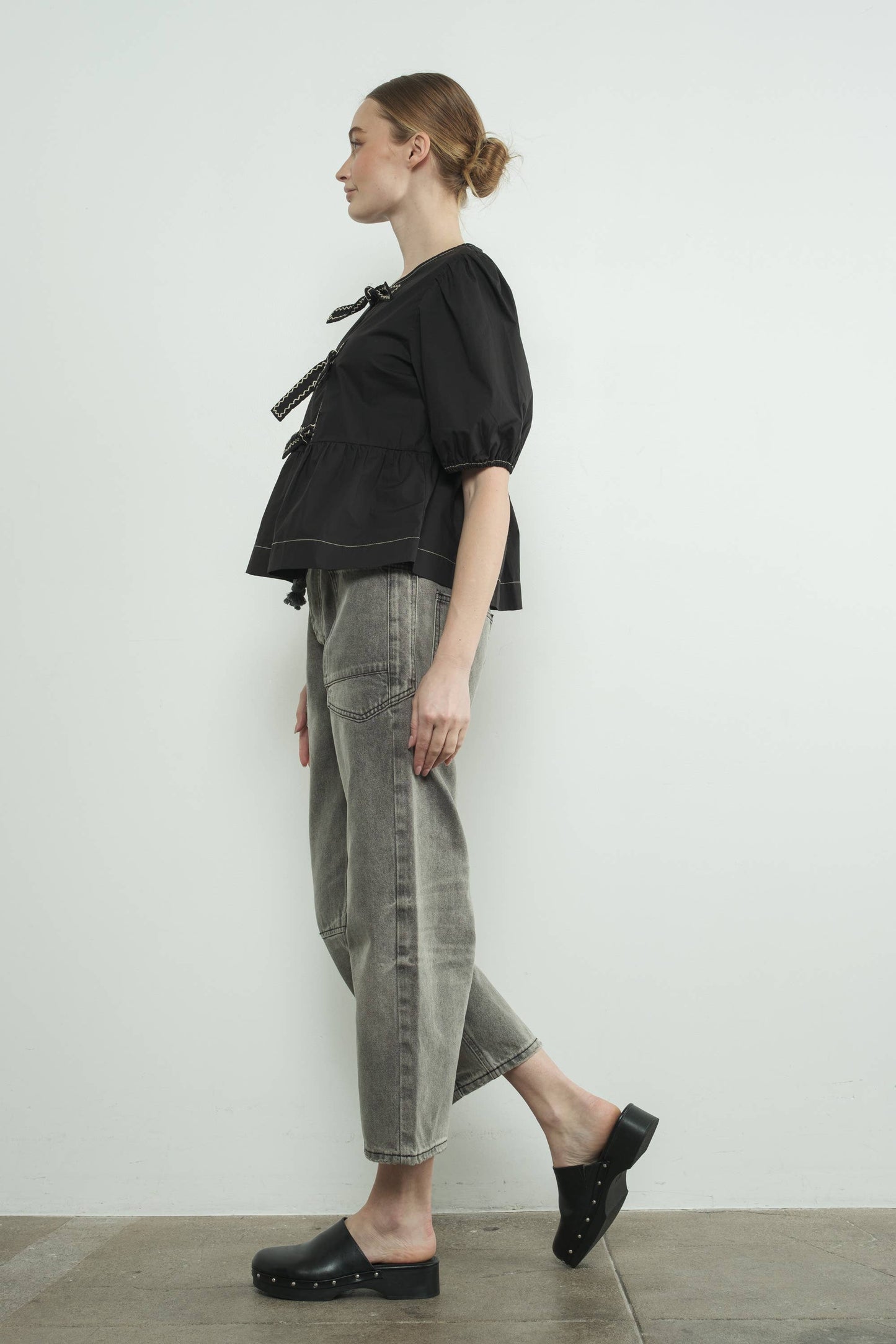 Barrel Denim Pants w/ Drawstring Waist