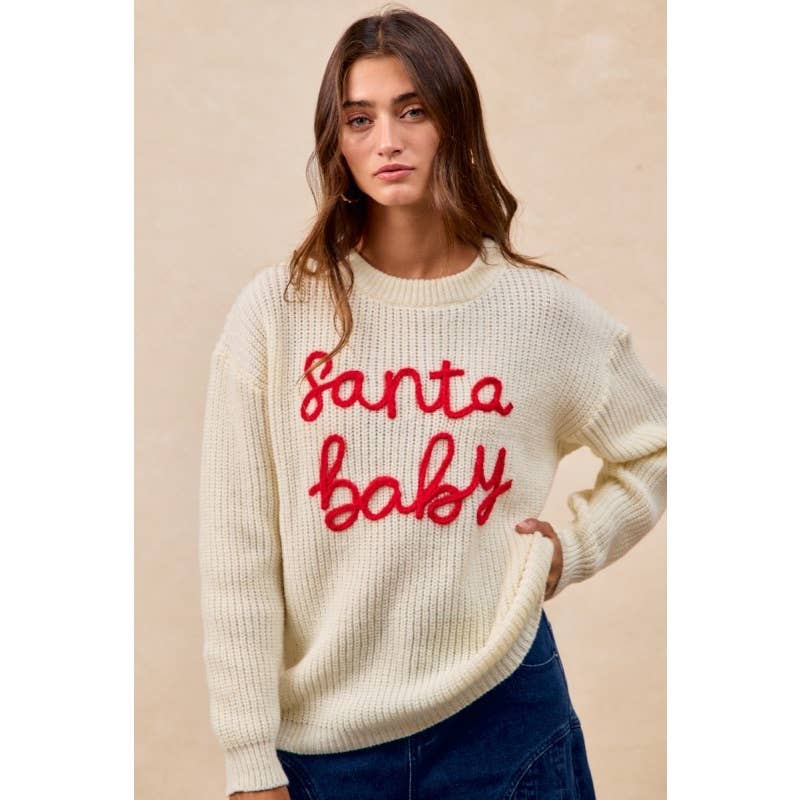 "Santa Baby" Letter Embroidery Sweater