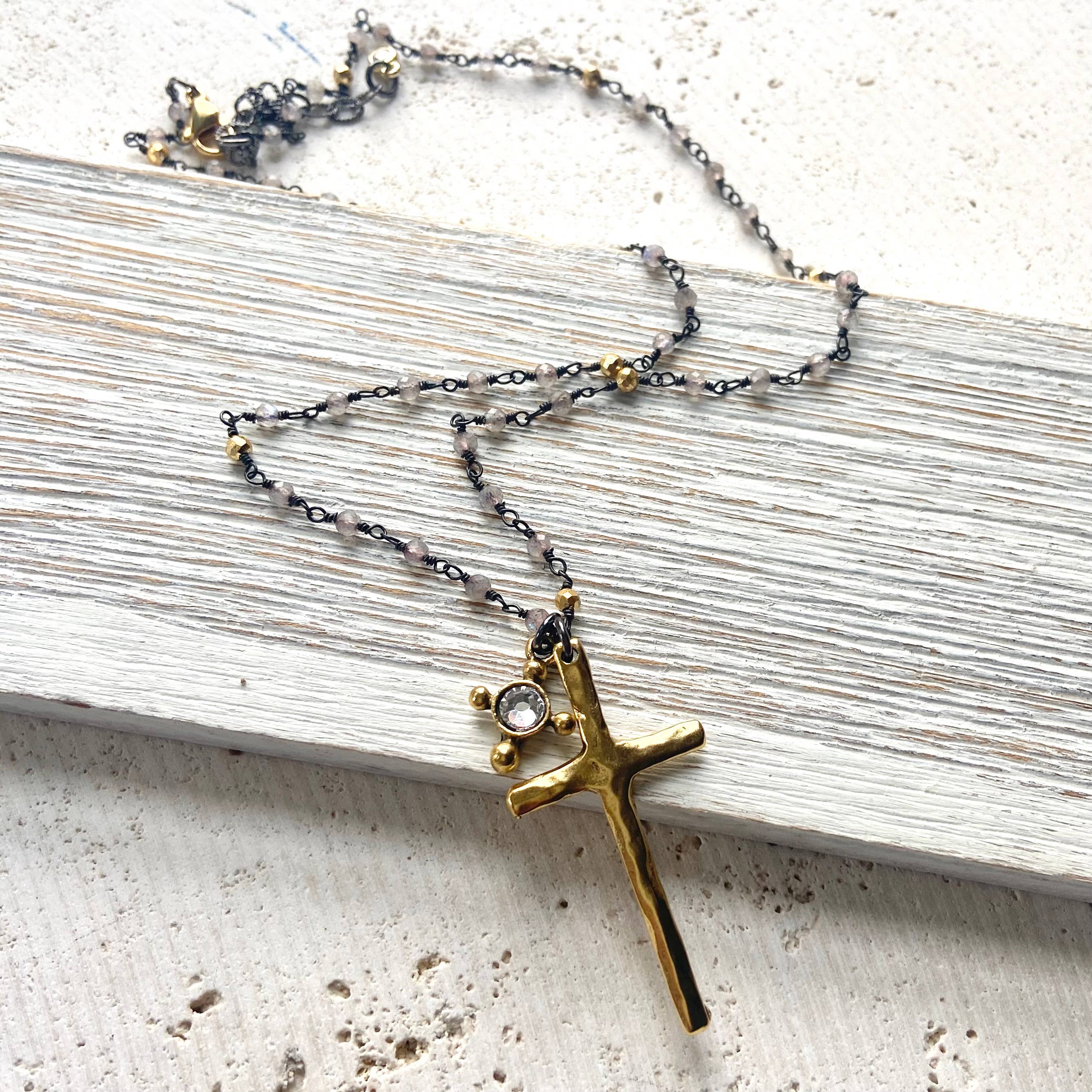 Pyrite Cross Charm Necklace