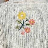 Multicolor Floral Embroidery PEACE Letter Knit Cardigan