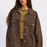 OVERSIZED TWILL BUTTON UP JACKET