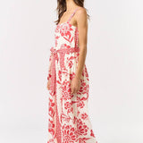 ILR5024 Floral Print Tie Waist Wide Leg Jumpsuit