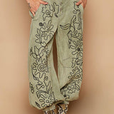 Floral Embroidered Twill Pants