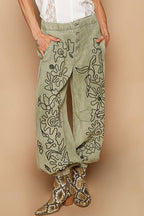 Floral Embroidered Twill Pants
