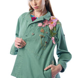 Michelle Jacket | Teal Green Embellished Floral Button Up
