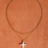 Aurise 18K Gold Non-Tarnish Freshwater Pearl Cross Necklace