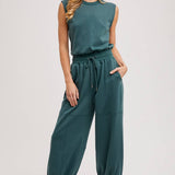 Drawstring Waist Sleeveless Jumpsuit