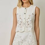 71098 Embroidered Eyelet Washed Vest