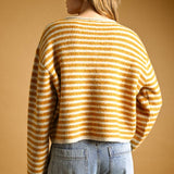 J7562   STRIPED BUTTON FRONT SWEATER CARDIGAN