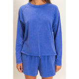 Mineral Wash Long Sleeve Raw Edge Top & Shorts Set