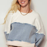 Colorblock Denim Patchwork Knit Sweater