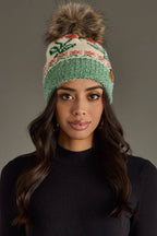Ivory Cherry Pattern Pom Hat