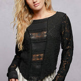 Long Sleeve Round Neck Lace Texture Knit Slim Fit Top