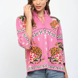FRONT NECK TIE PRINT KNIT SWEATER FW10530