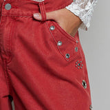 Low Rise Eyelet Studded Wide Leg Street Pants