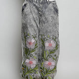 Vintage Floral Artisan Embroidered Twill Jogger Pants