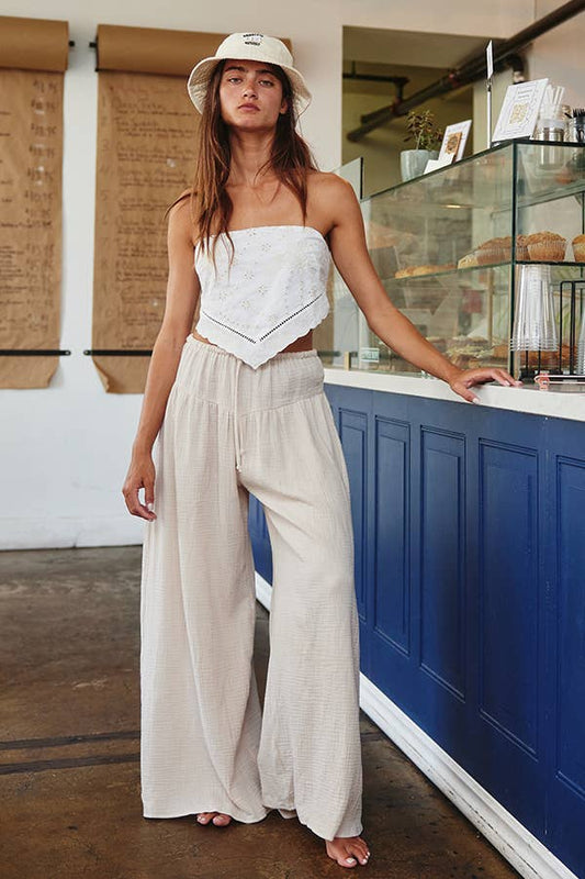 Wide Leg Cotton Gauze Pants