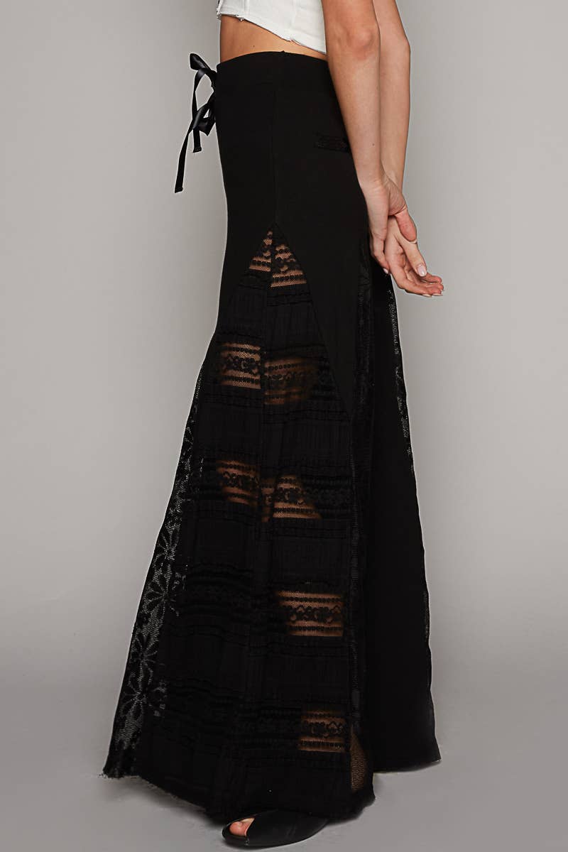 Lace Contrast Wide Leg Pants