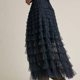 Plaid Mesh Ruffle Maxi Skirt - RS1106
