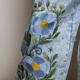 Vintage Floral Artisan Embroidered Twill Jogger Pants