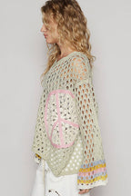 V-Neck Crochet Peace Sweater