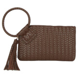Faux Leather Woven Fringe Cuff Handle Clutch Bag