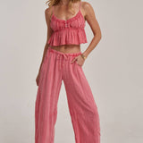 MINERAL WASHED GAUZE CAMI TOP AND BARREL PANTS CASUAL SET