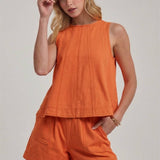 GAME DAY SLEEVELESS COLOR DENIM TOP AND MATCHING SHORTS SET
