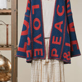 Colorblock Letter Print Cardigan