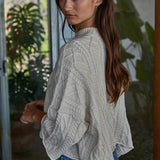 Quarter Sleeve Loose Cable Knit Sweater
