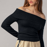 Ribbed Off-Shoulder Long Sleeve Sweater