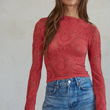 Seamless Jacquard Mock Neck Long Sleeve Top