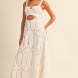 ID10399 EMBROIDERED CUTWORK BUSTIER FLARE LONG DRESS WITH MI