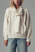 Detachable Scarf Ribbed Knit Sweater Top