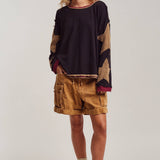Raw Seam Star Patch Slouchy Knit Top
