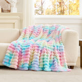 CB Striped Faux Fur Warm Plush Throw Blanket, Tie-dye Color
