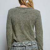 Vintage Washing Solid Metal Button Down Thermal Knit Top