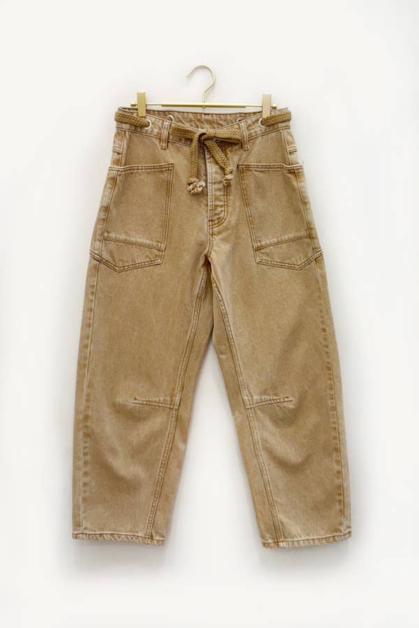 Barrel Denim Pants w/ Drawstring Waist