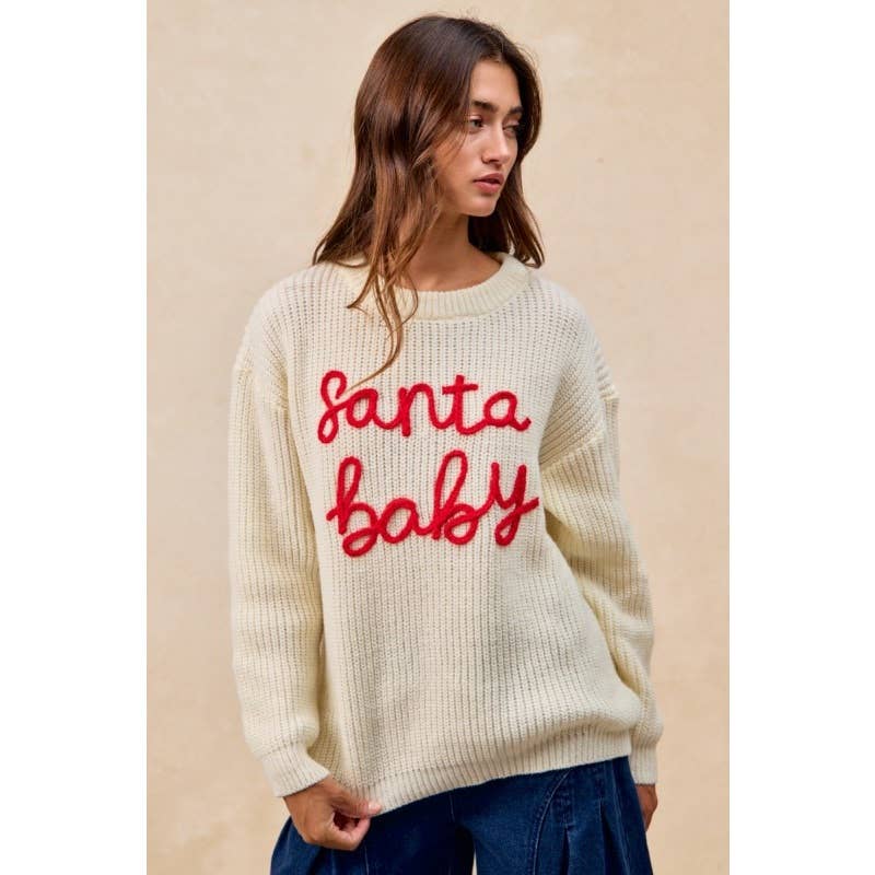 "Santa Baby" Letter Embroidery Sweater