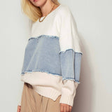 Colorblock Denim Patchwork Knit Sweater