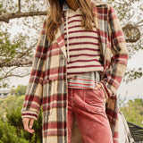 61594 Brushed Plaid Long Coat