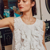 Cotton Lace Trim Button Down Top