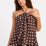 POLKA DOT ASYMMETRICAL HALTER TOP