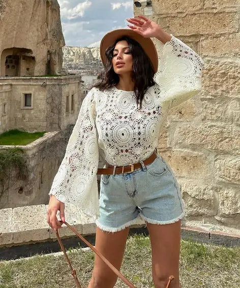 Cream Bell Lace Blouse