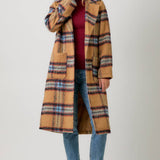 60871 Fuzzy Plaid Long Coat