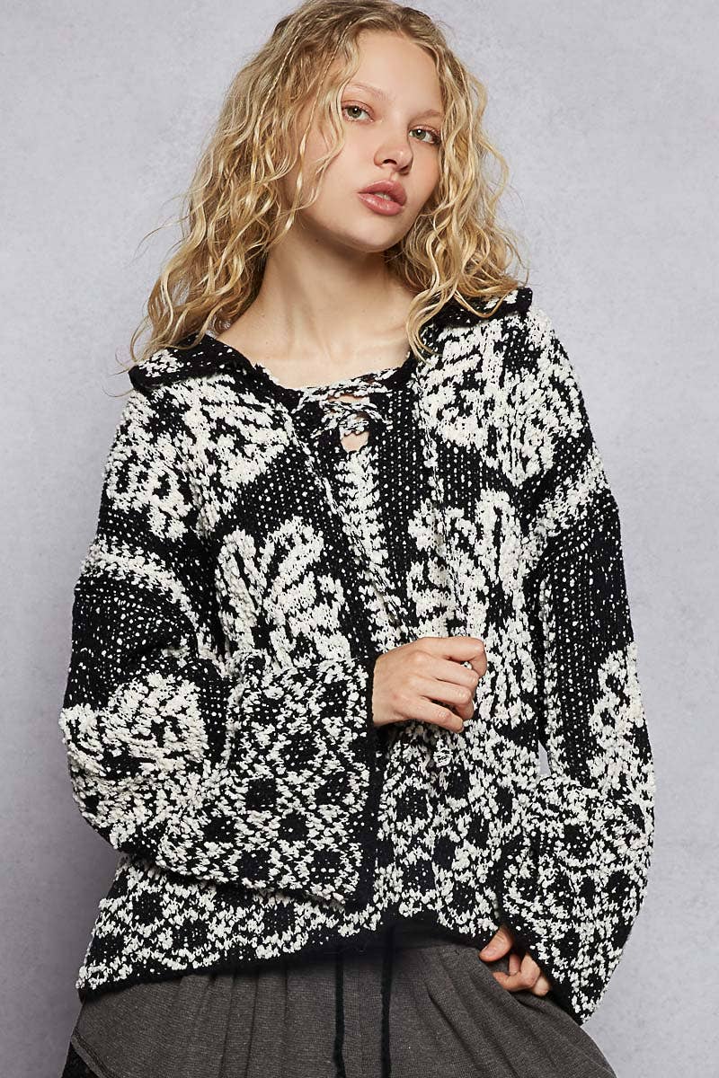 Crisscross Pattern Drawstring Sweater